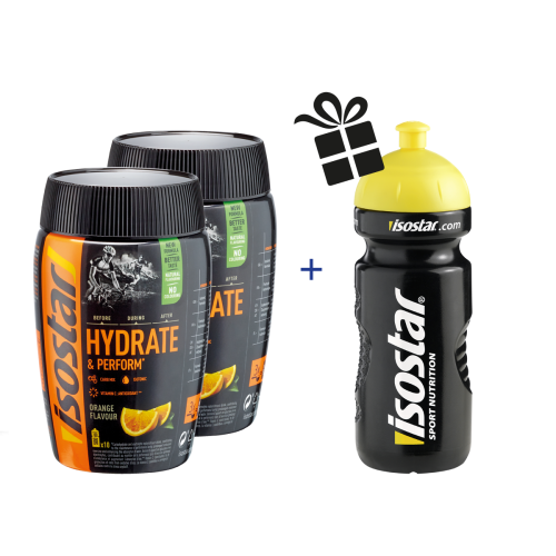 Isostar Hydrate & Perform Orange 2x 400g - isotonisches Sportgetränk Isostar Hydrate & Perform Orange 2x Set + Bidon